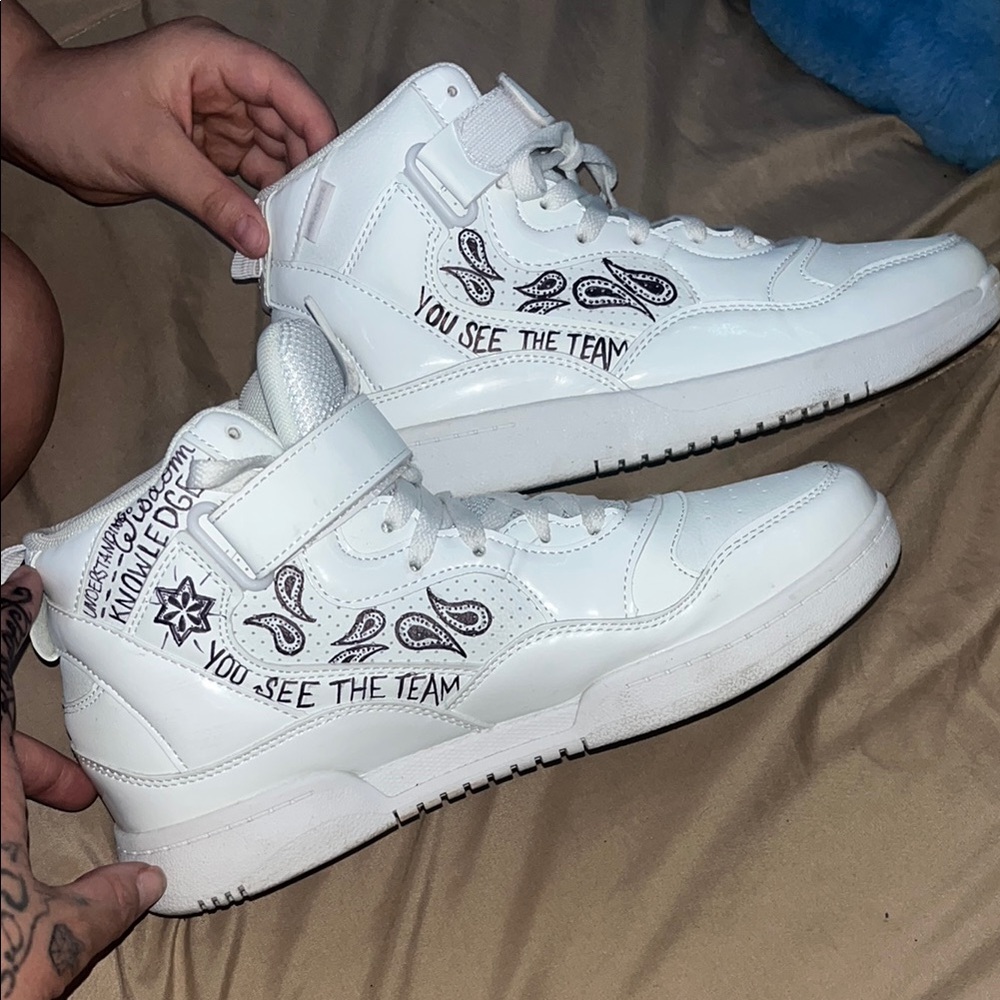 White High-Top Sneakers with custom Black Bandana